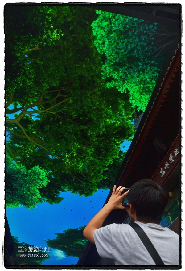 9月8日，在西安市大雁塔景區(qū)，“天幕”景觀吸引游客駐足觀看，并拿出手機(jī)拍攝。